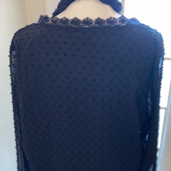 💐💓New Beautiful Black Swiss Dot Long Sleeved Shirt XL  Lace Cuffs - Picture 6 of 11